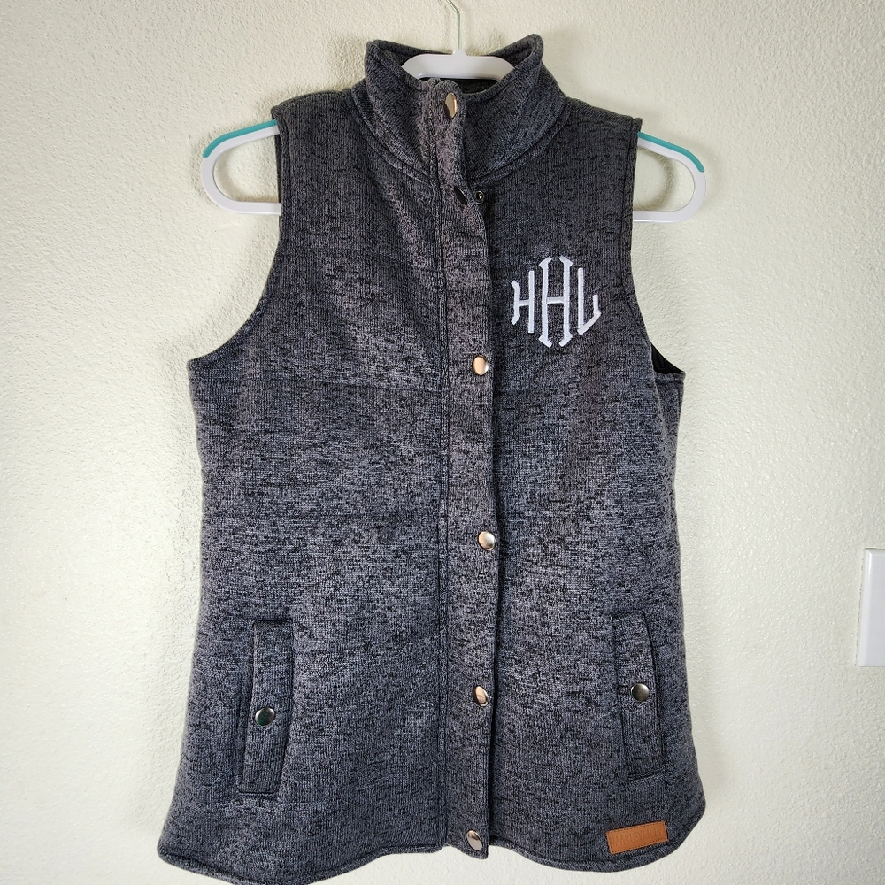Marleylilly Women Gray  Quilted HHL Monogrammed Vest Size S - Picture 7 of 16